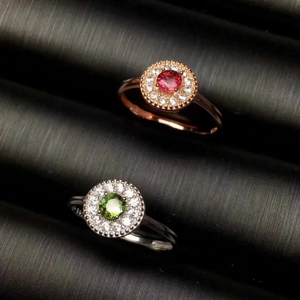 Верность натуральный 3 мм многоцветный Турмалин кольца s925 серебро цвет