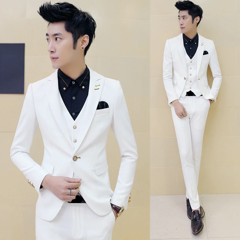 

( Suit + Vest + Pants ) Premium Brand Groom's Wedding Dress Men's Wedding Suits / Male Premium Brand Pure Color Business Suits