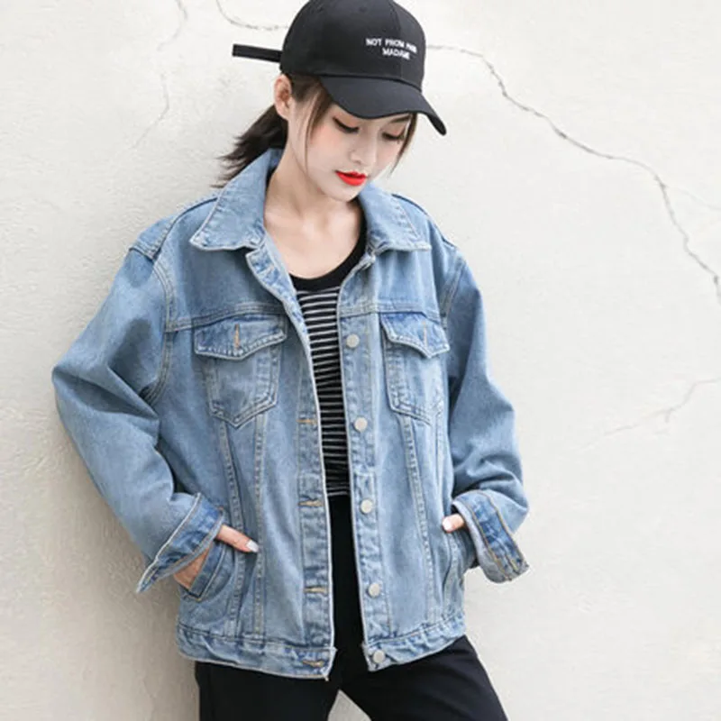 

Women Loose Korean version Spring and autumn Women Denim Jacket Vintage Long Sleeve Slim Female Jeans Coat Casual Girls Outwear
