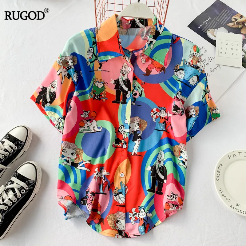 RUGOD 2019 новый смешной мультяшный принт футболка женская с отложным воротником