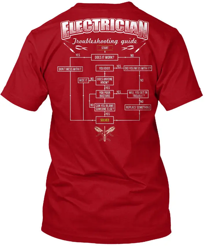 Красный Электрик Troubleshooting Guide Tee Футболка Летний стиль бренд повседневное О-образным вырезом Мужской топы и футболки Тонкий Печать на футболках - Цвет: Красный
