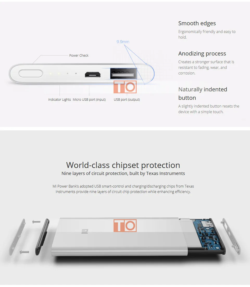 Оригинал xiaomi зарядное устройство 5000 мАч Ultra Slim 9.9 мм usb выход для телефонов колодки