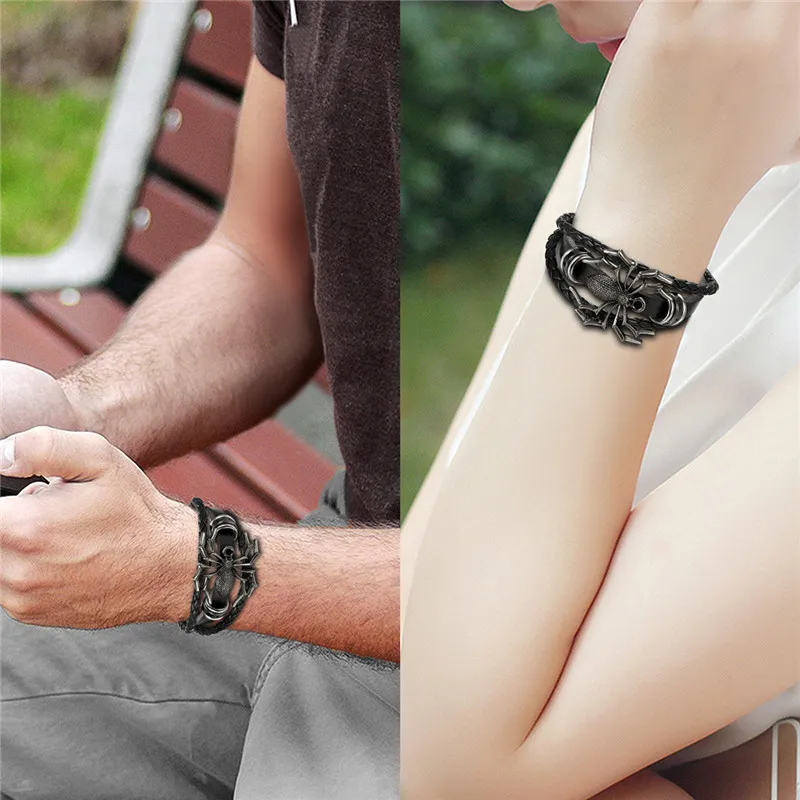 Boniskiss Spider Bracelet Leather Braided Charm Handcuff Women Men Bangles Handmade Stuff Jewelry Accessories For | Украшения и