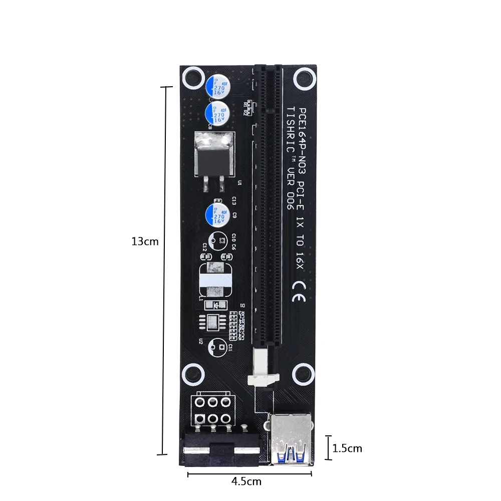 TISHRIC 2017 Новинка VER006 PCI Express Riser Card USB 3 0 PCI-E расширитель 30 см 1x до 16x SATA 4Pin Molex Power для BTC