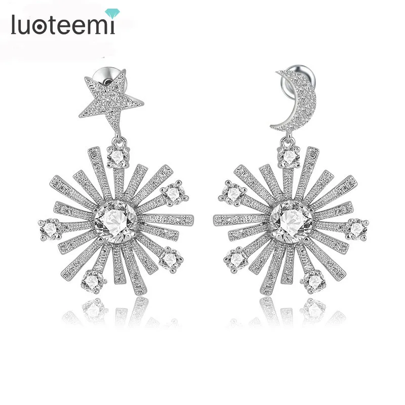 Роскошные висячие серьги подвески LUOTEEMI с микро инкрустацией из блестящего