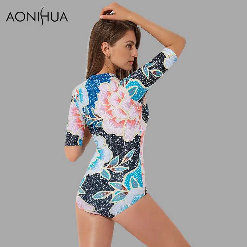 Aonihua 2017 с цветочным принтом Одна деталь плавать Костюмы Для женщин Дизайн Ближний