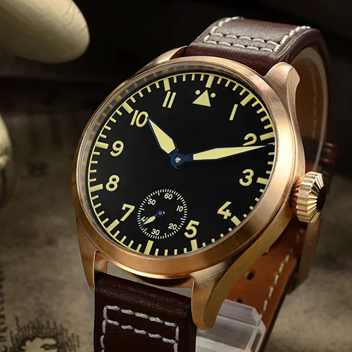 black dial Мужские механические наручные часы San Martin, 100 м, водостойкие, 44 мм, модные, бронзовые, модные и повседневные, сапфировые - Цвет: black dial