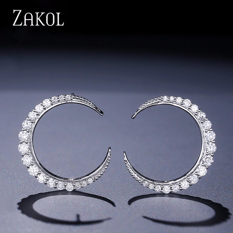Модные циркониевые круглые серьги гвоздики в форме оливковой Луны от ZAKOL для