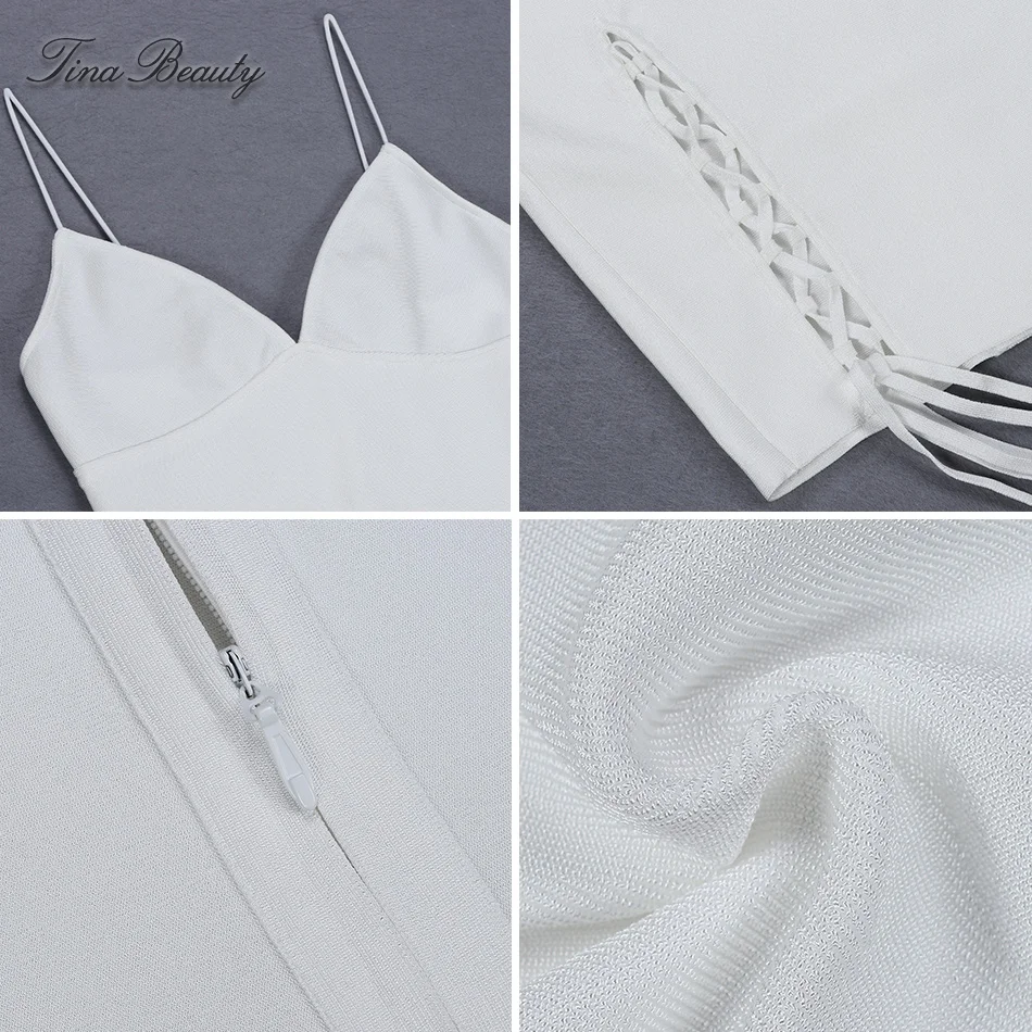 

Tina Beauty Slim Spaghetti Strap Deep V Neck Mini Bandage Dress Sexy Side Lace Up Sleeveless Cut Out Robe Femme Ete 2019