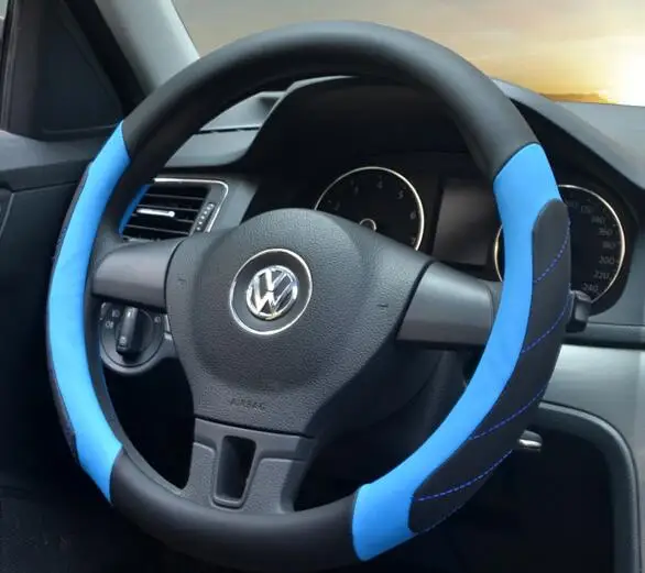 Black blue line Авто Руль для автомобиля крышка рулевого колеса четыре сезона использования спортивная крышка колеса автомобиля Авто Руль диаметр 36,38, 40 см - Название цвета: Black blue line
