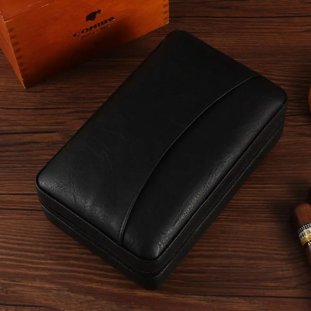 GALINER Leather Cigar Humidor Travel Cedar Wood Cigar Case 4 Tube Holder Sigaar Box For COHIBA Cuba Cigars Outdoor Humidor Box