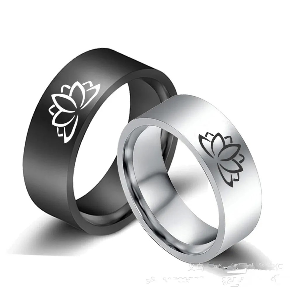 Женское и мужское кольцо с цветком лотоса перстень из нержавеющей стали для йоги