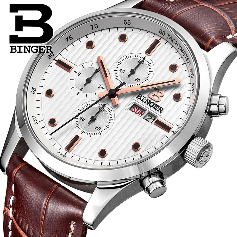 

Brand Stylish Sports Boy Students Watches Chronograph Multi Functional Week Calendar Watch Quartz 6 hands Analog Leather Montre