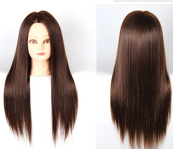 100% High Temperature Fiber Hair Training Head For Braid Hairdressing Practice Long Smooth Dark Brown Synthetic Hair Mannequin