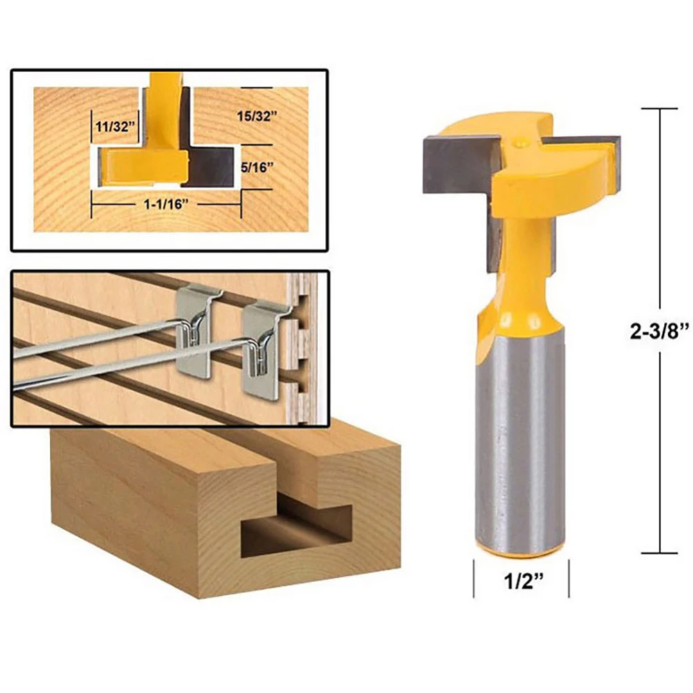 

1/2 Inch Woodworking Tools Carbide Shank T-Slot Router Bit T-Track Slotting Woodworking Milling Cutter Small Portable Wood Tools