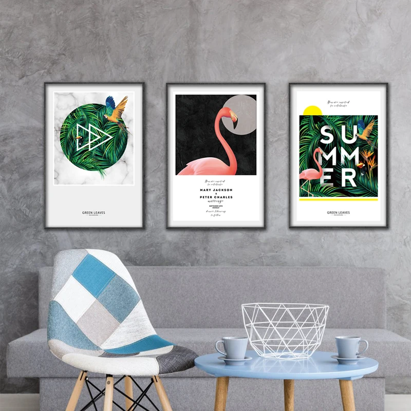 Настенный плакат IOIOI с зеленым фламинго настенные картины плакаты и принты