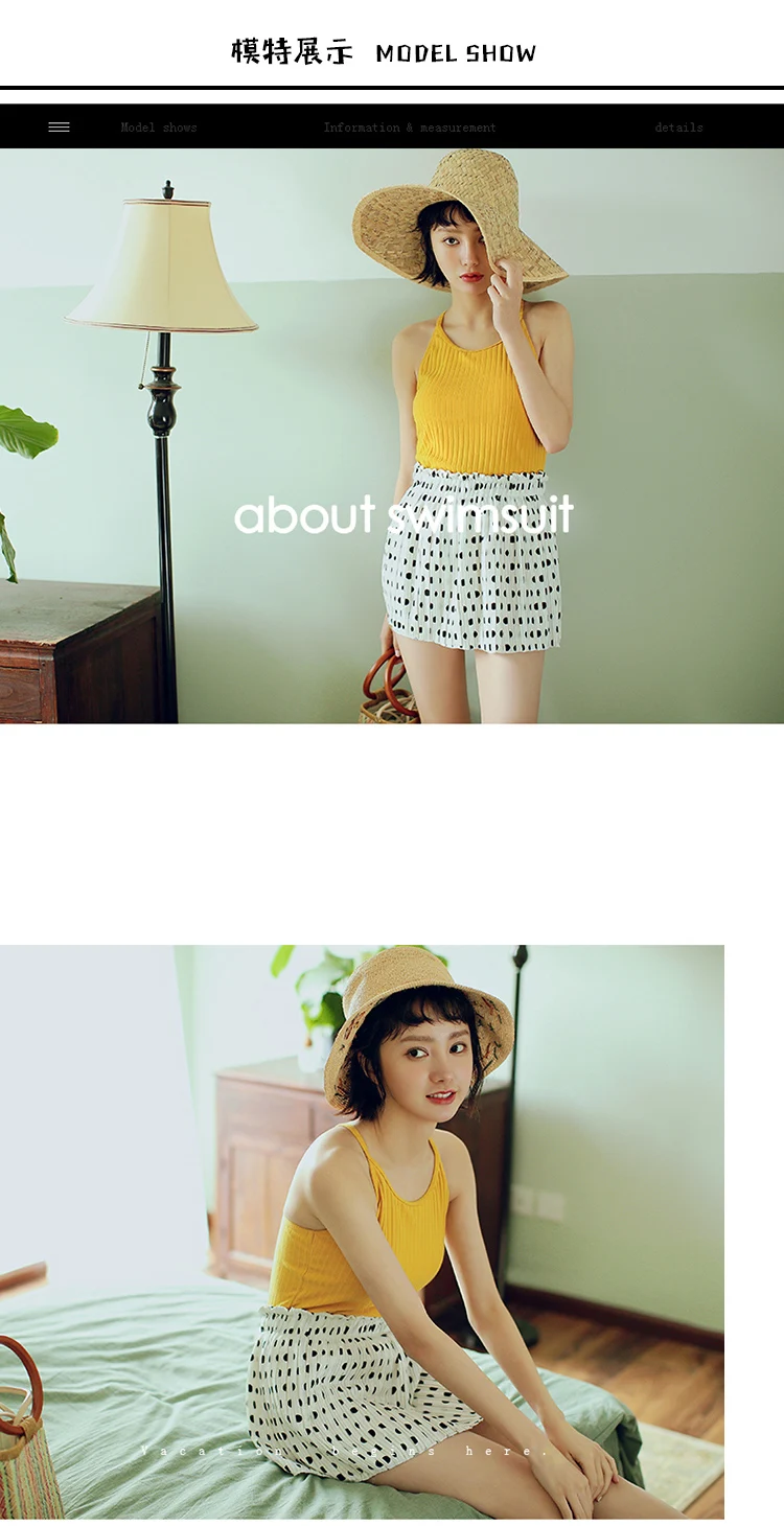 solid color strapless backless bikini+ white dot short skirt student beach swimwear high waist slimming cute swimsuit two-piece