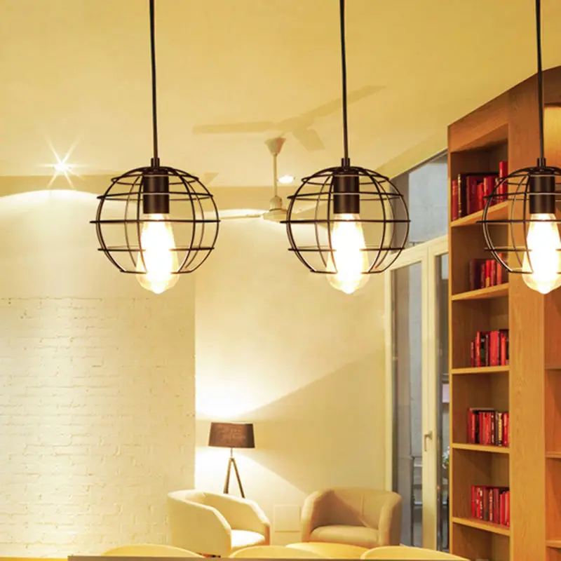 

Retro Industrial Pendant Lights Metal Cage Wire Hanging Lamp Luminaria For Living Room Coffee Shop Bar Loft Iron Pendant Light