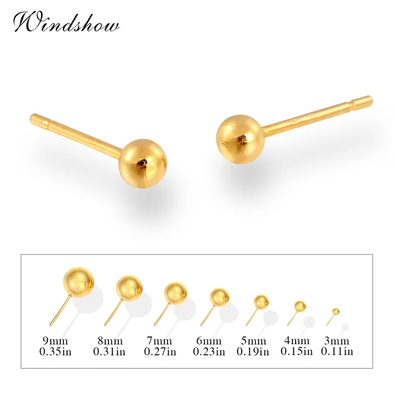 7 Размеры желтого золота Цвет пирсинг Тонкий небольшой круглый шар Серьги