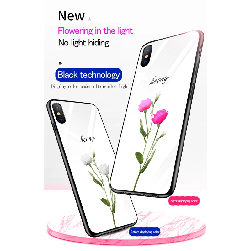 Ультрафиолетовый светящийся цветной чехол для iPhone X XR XS Max 8 7 6S 6 Plus закаленное