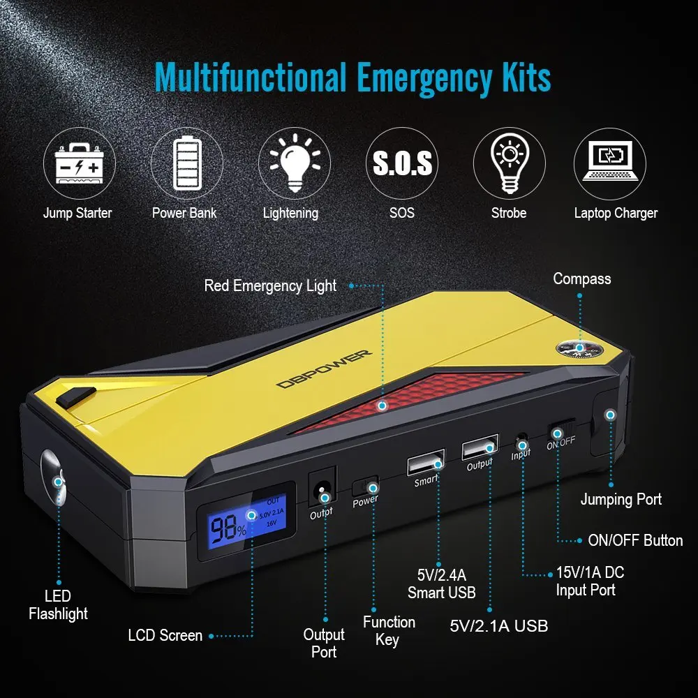 DBPOWER 1200A пик Портативный автомобиля Стартер (для 6.5L газа 5.2L дизельный двигатель и