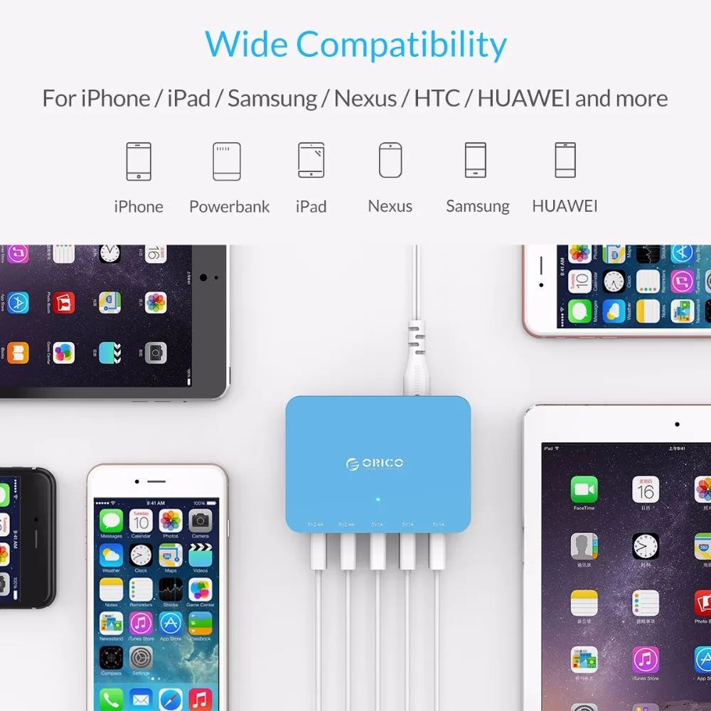 ORICO 5 портов настольное зарядное устройство с адаптером питания 5В 2.4A USB для Xiaomi