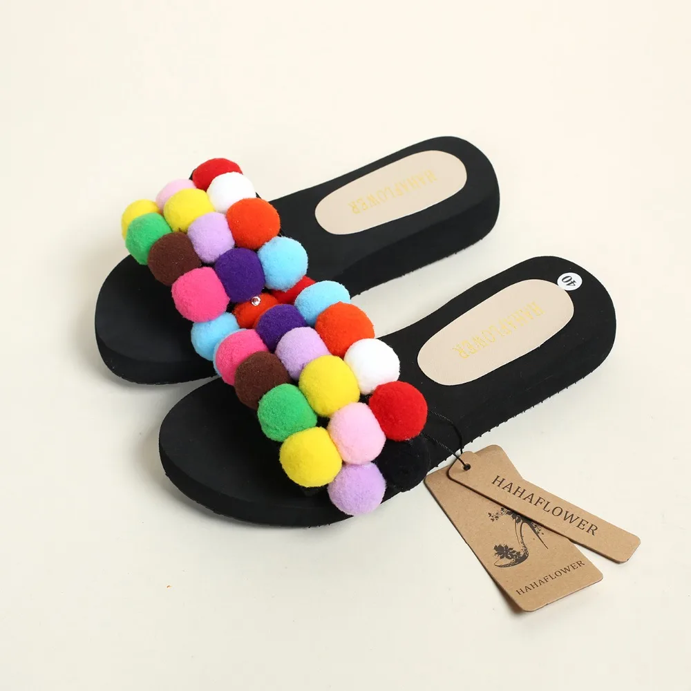 HAHAFLOWER Новинка 2017 Женские Новые Летние Повседневные тапочки с большой меховой
