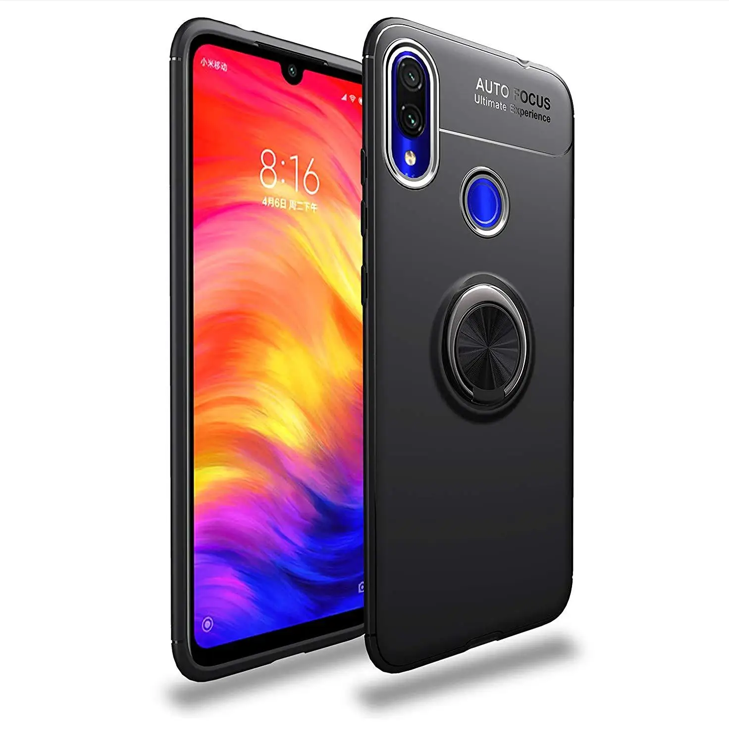 Black and Black Автомобильный чехол VALAM с кольцом-подставкой для Xiao mi Red mi Note 7 6 Pro mi 9 8 SE lite, задняя крышка, силиконовый чехол для Red mi 6 6A 7 - Цвет: Black and Black