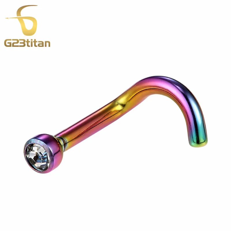 Nose Rings G23titan кольца для носа Nariz серьги ноздри пирсинг CZ Циркон Пронзительный нос винт изогнутый зубец Нос Кольца шпильки ювелирные изделия для тела - Окраска металла: Nose Rings