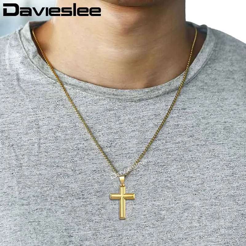 Davieslee крест кулон ожерелья для мужчин христианские религиозные золотые подвески