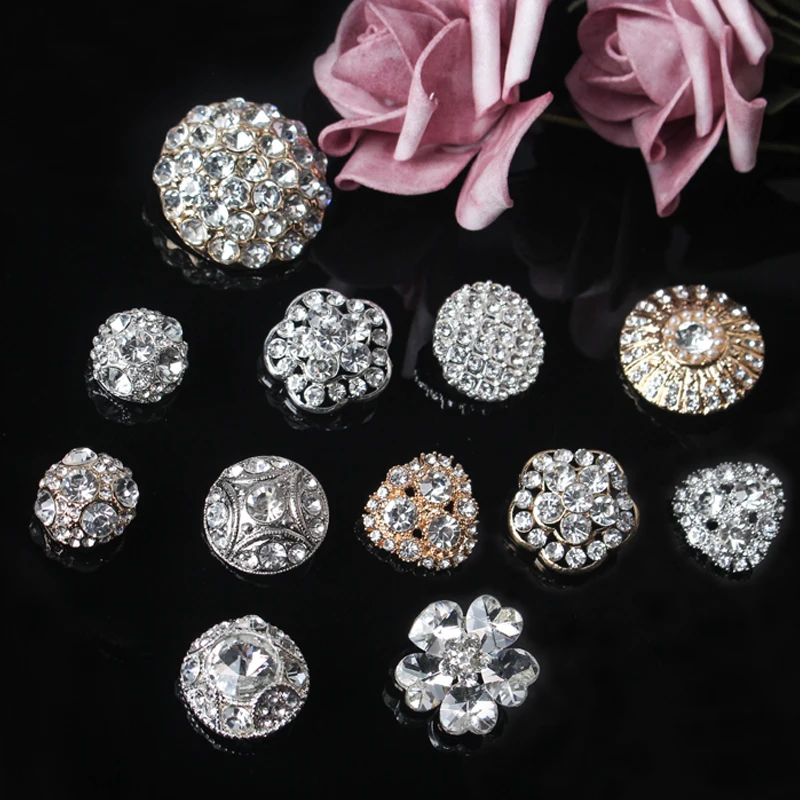 5pcs/lot Girl Like Fashion  Flower Rhinestones Buttons Pearl button decoration Diy Alloy Diamond Crystal Accessories