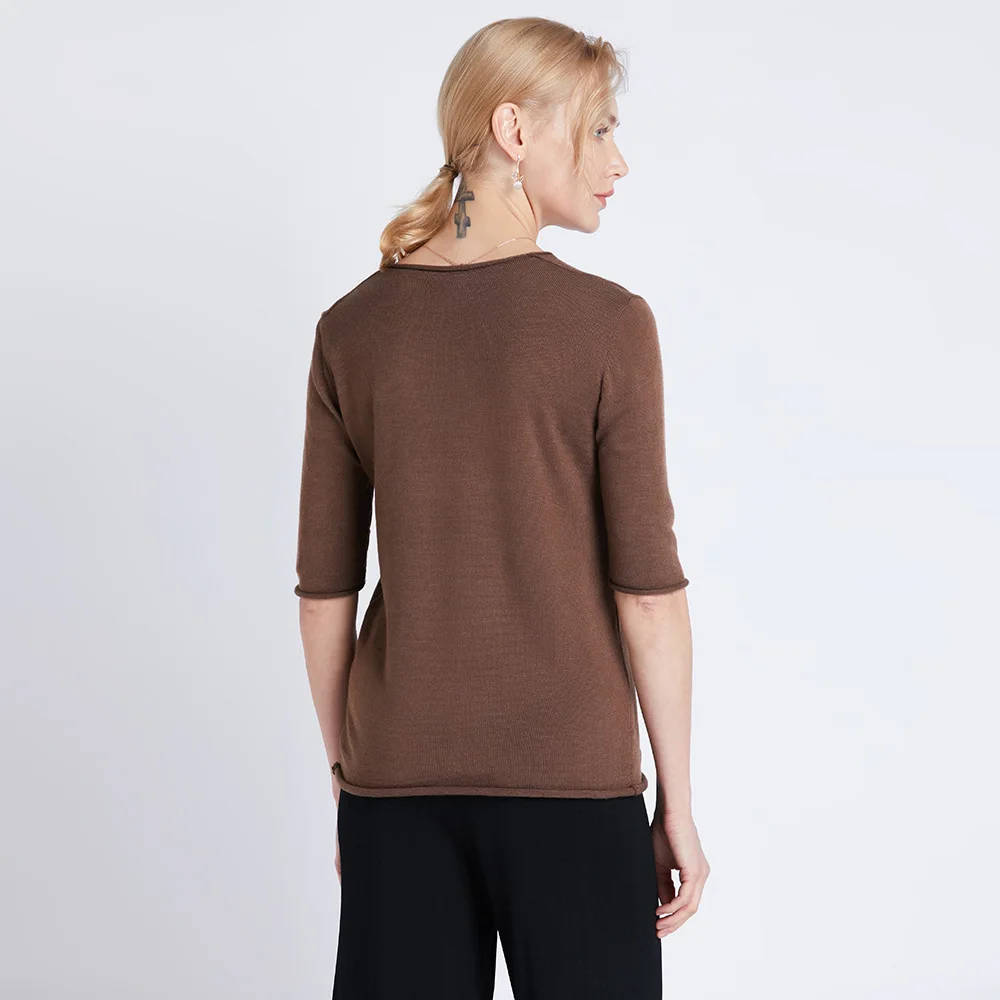 Женский кашемировый шерстяной свитер однотонный пуловер с коротким рукавом и