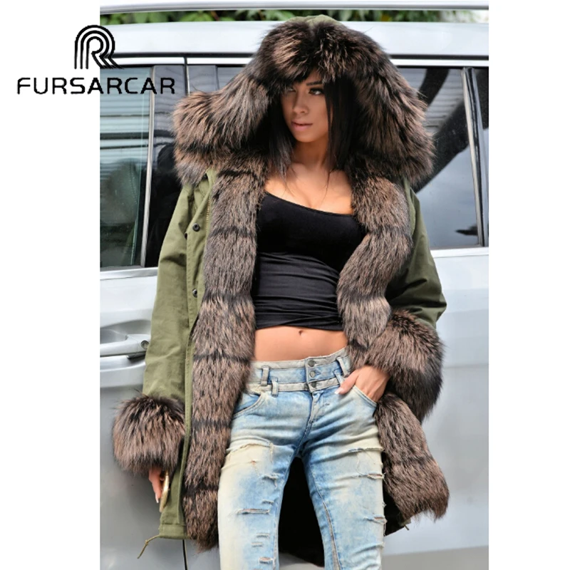Женская парка с натуральным мехом FURSARCAR роскошное модное пальто воротником из