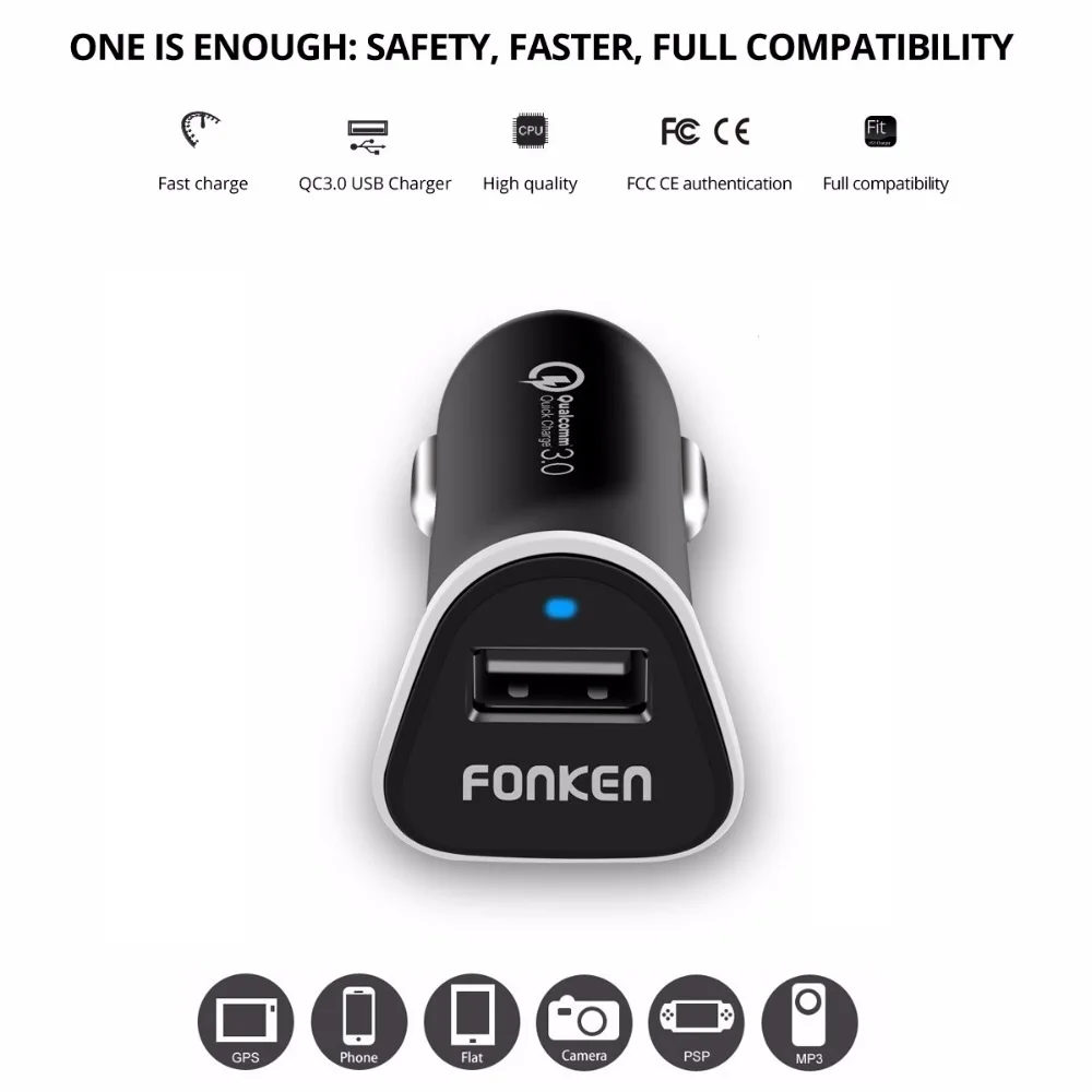 Автомобильное зарядное устройство FONKEN Quick Charge 3 0 Универсальное портативное USB для
