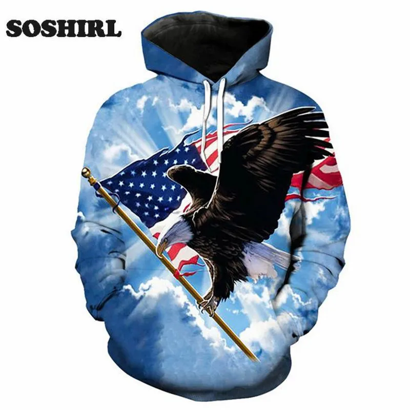 SOSHIRL 3D Толстовка с орлом Модные животные капюшоном унисекс пуловеры в стиле панк