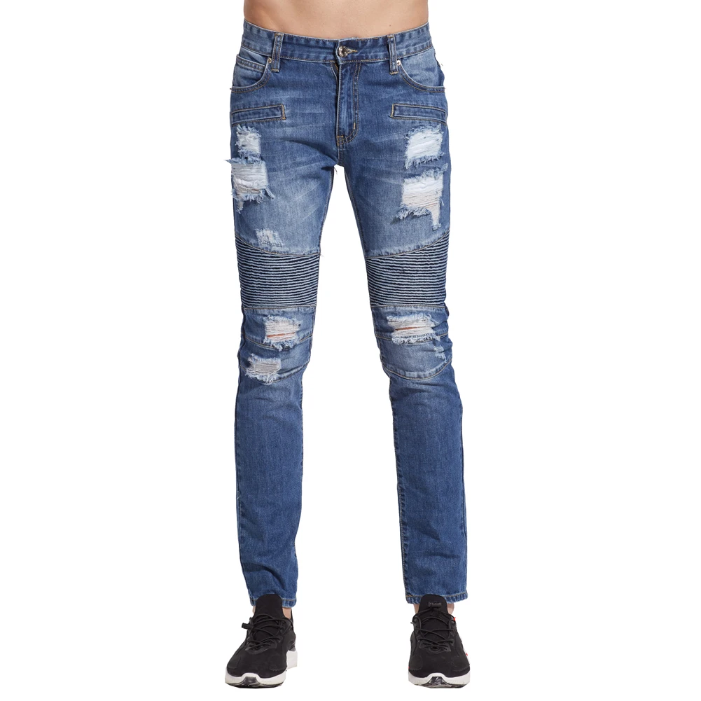 Новинка 2017 мужские потертые байкерские джинсы с дырками | Мужская одежда