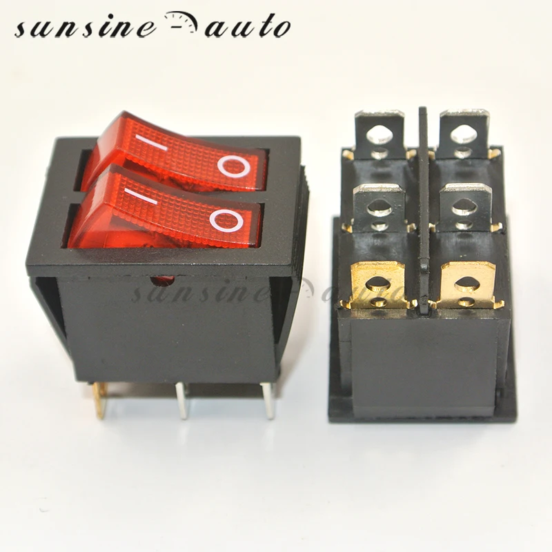 KCD2 двойной лодочный клавишный выключатель 6 контактный ВКЛ ВЫКЛ с зеленым