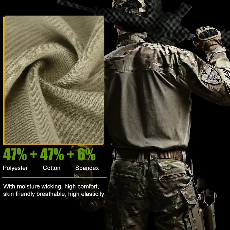 CQB Тактические Охота Рубашка в стиле милитари камуфляж лоскутное Coolmax