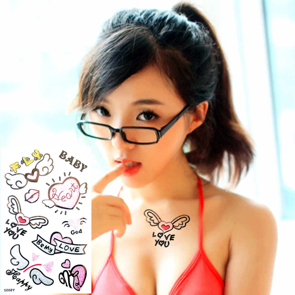 25 Стиль Блеск Временные Татуировки Боди-Арт любящие Сердца Конструкции флэш