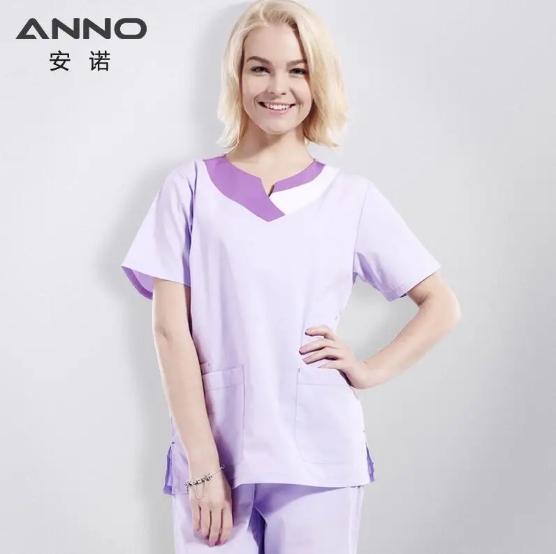 Purple(DanZi) Короткий рукав синий фильтр отбеливающая форма медсестры, медицинская Мужская и женская скрабы набор Больничная форма хирургическая форма медицинский костюм - Цвет: Purple(DanZi)