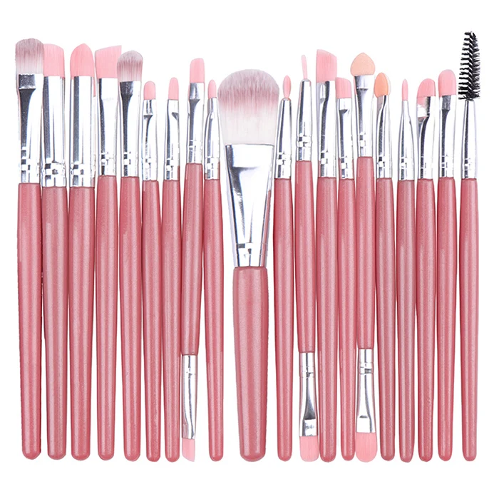 Pink and Silver 20 шт., наборы кистей для макияжа, основа, пудра, Косметические румяна, тени для век, красота, блеск, макияж, брус, косметический набор инструментов для красоты - Handle Color: Pink and Silver