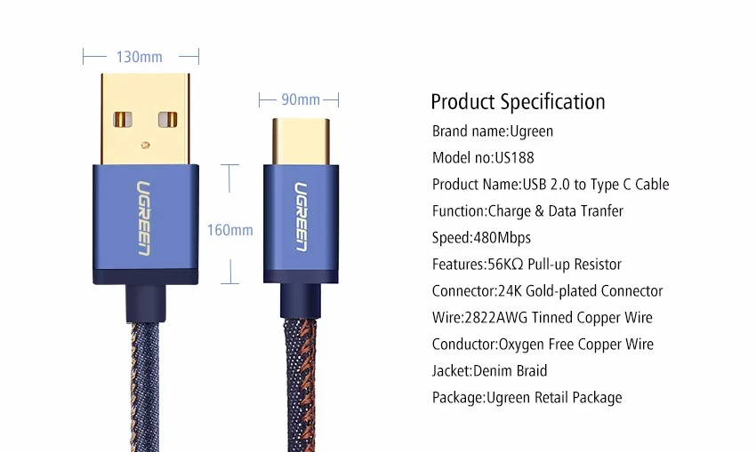 Ugreen usb type c кабель зарядное устройство кабель типа с usb зарядное устройство кабель для xiaomi mi 4c mi5 4S oneplus 2 nexus 5 5x6 P meizu usb C