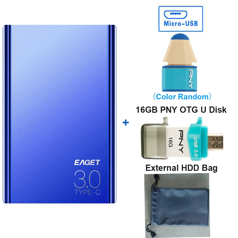 Eaget G70 2," USB 3,0 Металлический внешний жесткий диск 2 ТБ 1 ТБ HDD disco duro externo Портативный Тип type-C для компьютера/ноутбука/Mac/PS4/игры - Цвет: Blue Micro adapter