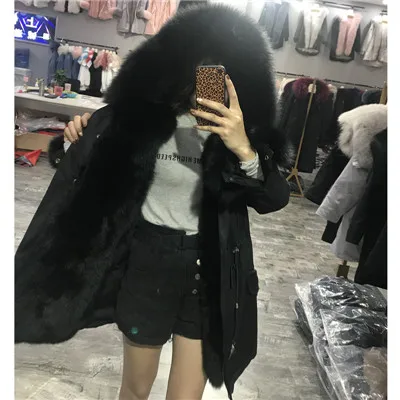 CKMORLS новое зимнее пальто женские парки с лисьим мехом воротник натуральный Лисий мех куртки длинные большие размеры Топы натуральный мех парка пальто - Цвет: black and black