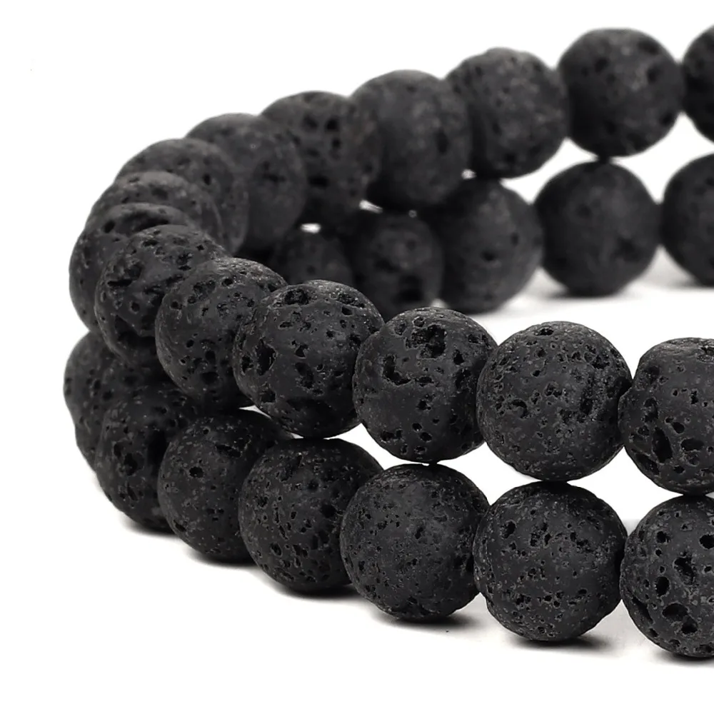 

Round Natural Stone Black Lava Stone Loose Strand Beads 4 6 8 10 12 14MM 15" Pick Size for DIY Jewelry Making Charm Bracelet