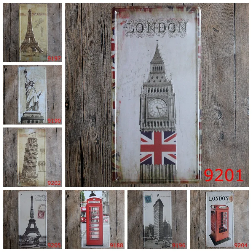 

PT25 City View Tin Signs 15*30CM Metal License Plate Antique Metal Tin Painting Pub and Shop DECOR Wall Sticker