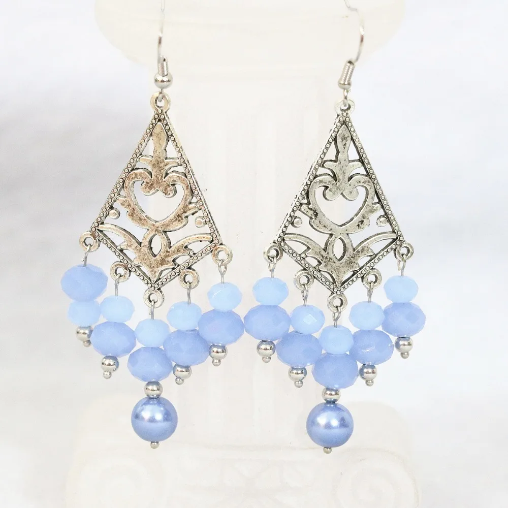 Exquisite 7 rows necklace earrings light blue round shell simulated-pearl abacus crystal beads diy jewelry set 19-27.5inch B1312 | Украшения