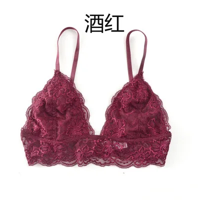 purple red Модные черные беспроводной ночное бельё треугольная чашка кружевной бюстгальтер; удобное нижнее белье ультра-тонкий перспектива - Цвет: purple red
