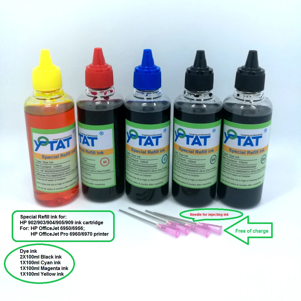 

YOTAT 500ml Dye ink refill kit for HP902 HP903 904 905 HP906 907 908 909 ink cartridge CISS for HP OfficeJet 6950 6956 6960 6970