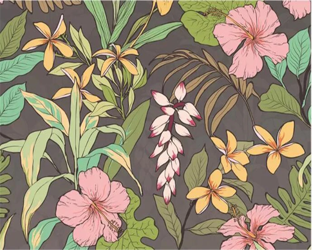 Обои на заказ стерео рисованная вручную цветы Юго Восточной Азии Современное